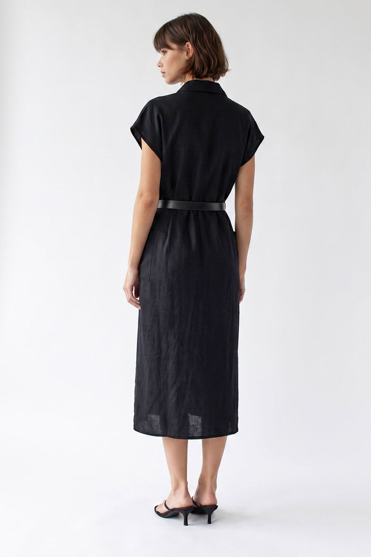 MIXRAY Belted Midi Shirt Dress 5