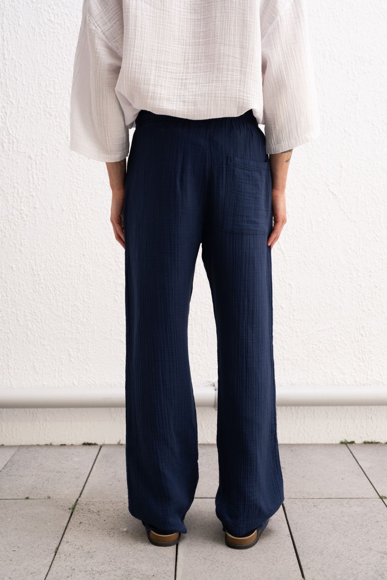 GIESTO Textured Cotton Relaxed Fit Drawstring Waist Pants 4