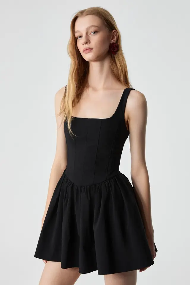 GRIMELANGE Square Neck Slim Fit Mini Dress