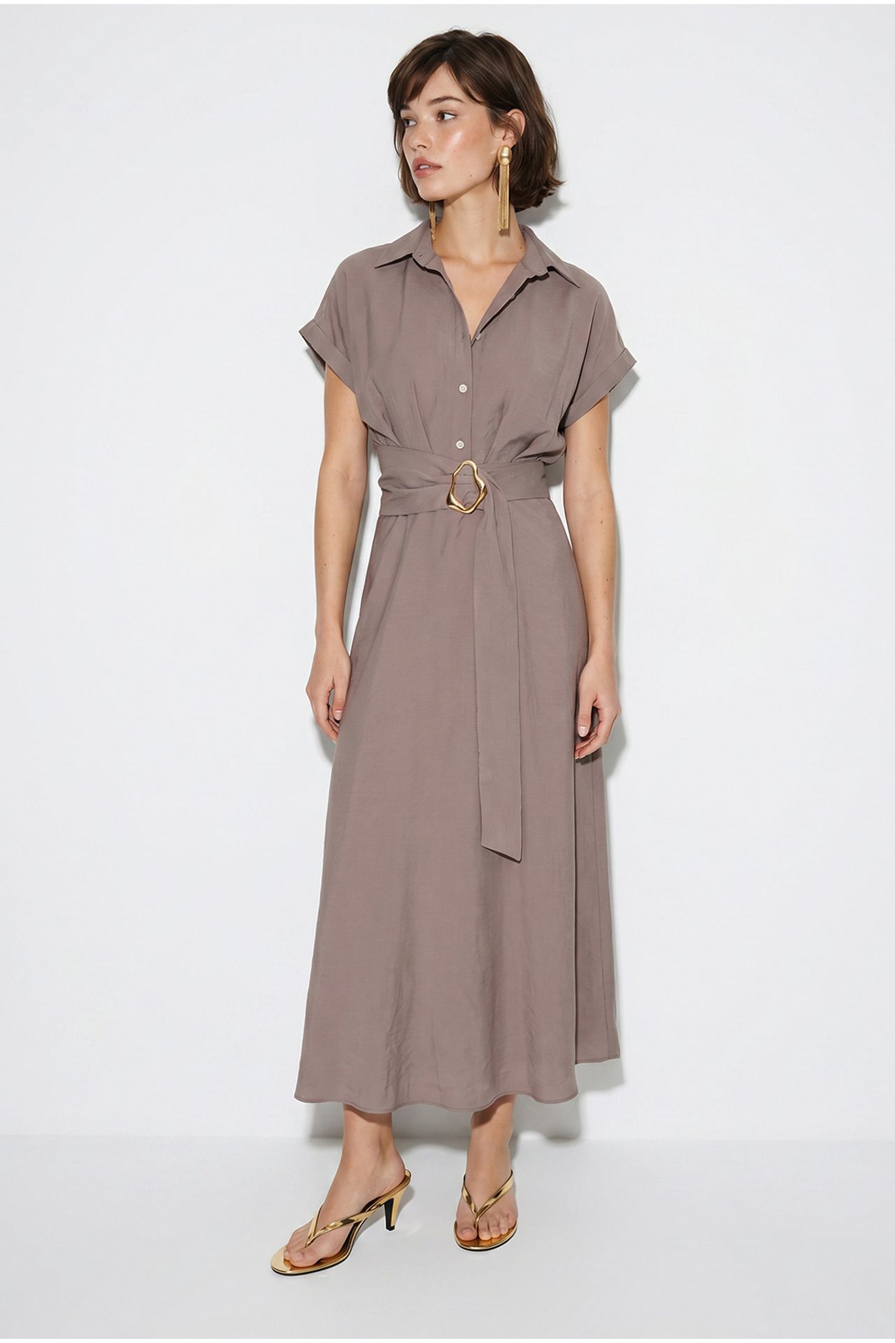 LUCCI Belted Poplin Shirt Dress 3