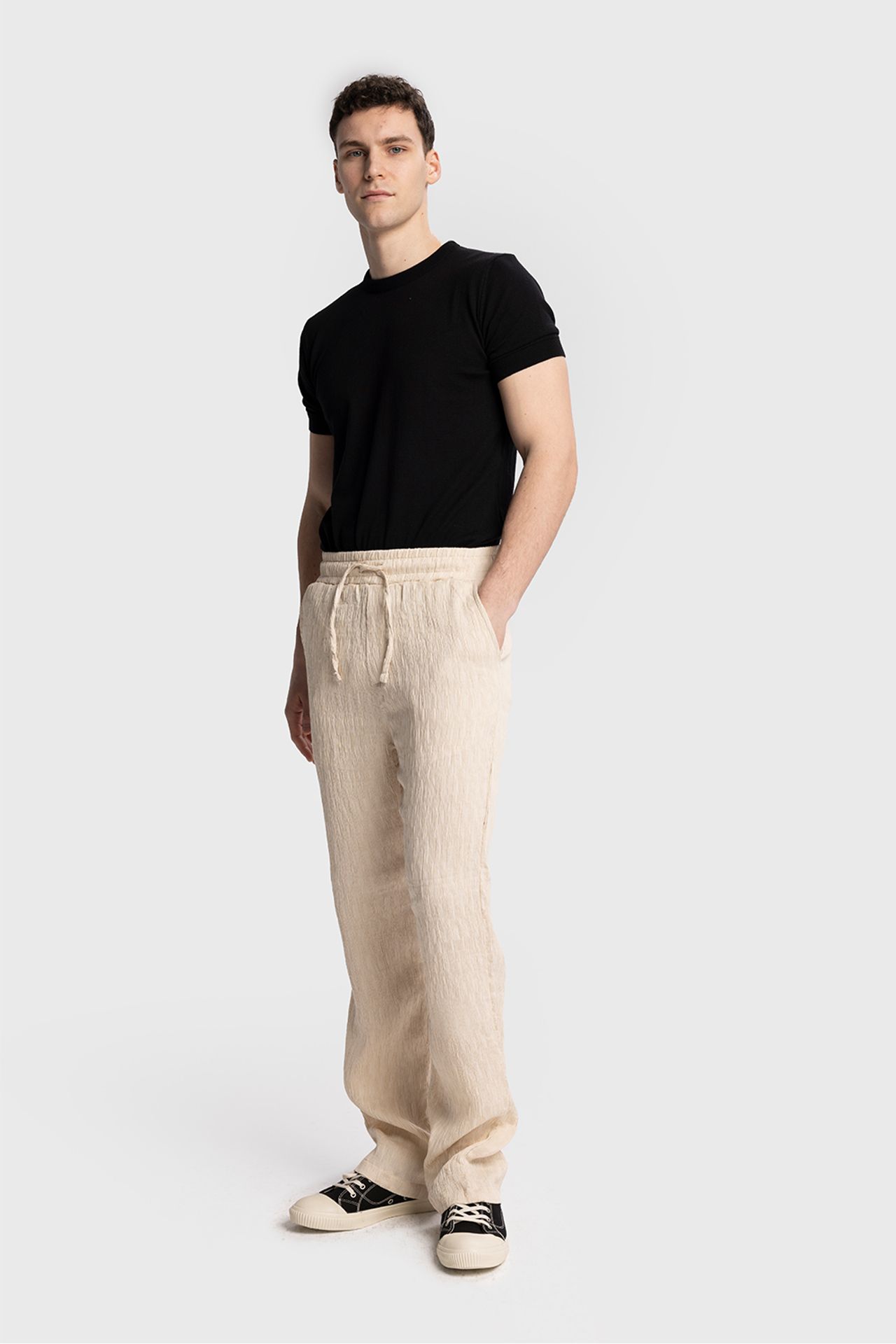 GIESTO Textured Regular Fit Drawstring Waist Pants 1