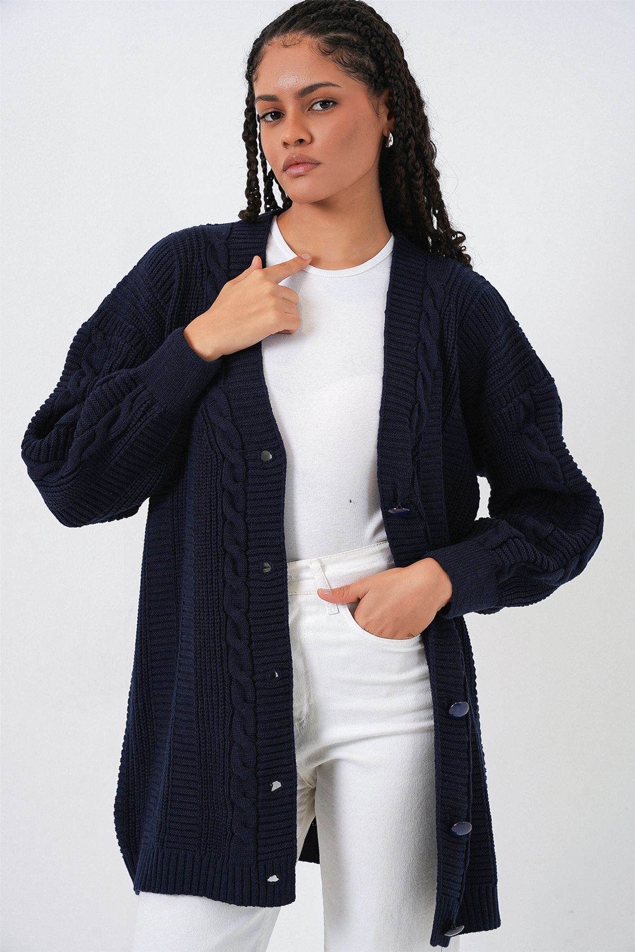 BDART Buttoned V-Neck Jacquard Cardigan 3