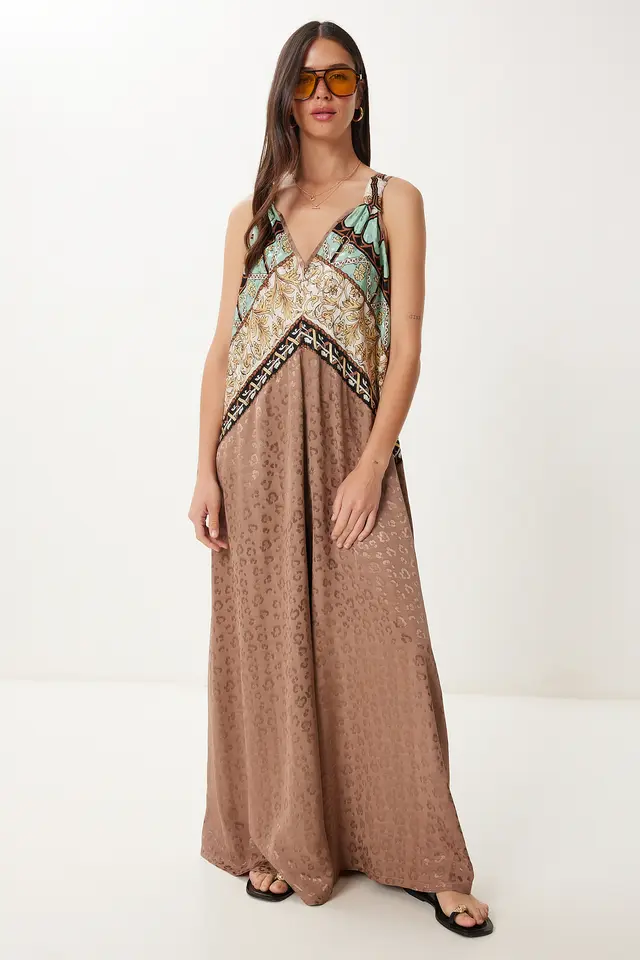 ISTANBUL Wide Leg Printed Jumpsuit with V-Neck