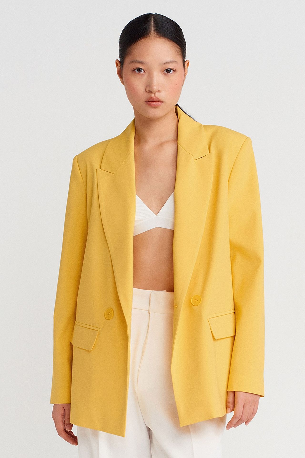 DILVIN Oversized Long Crepe Blazer Jacket 1