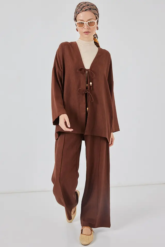 BDART V-Neck Cardigan and Wide Leg Pants Set