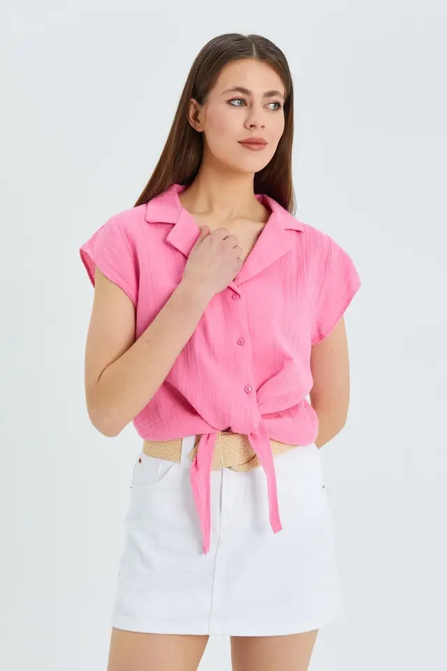 Mixray Crop Shirt with Bow Detail