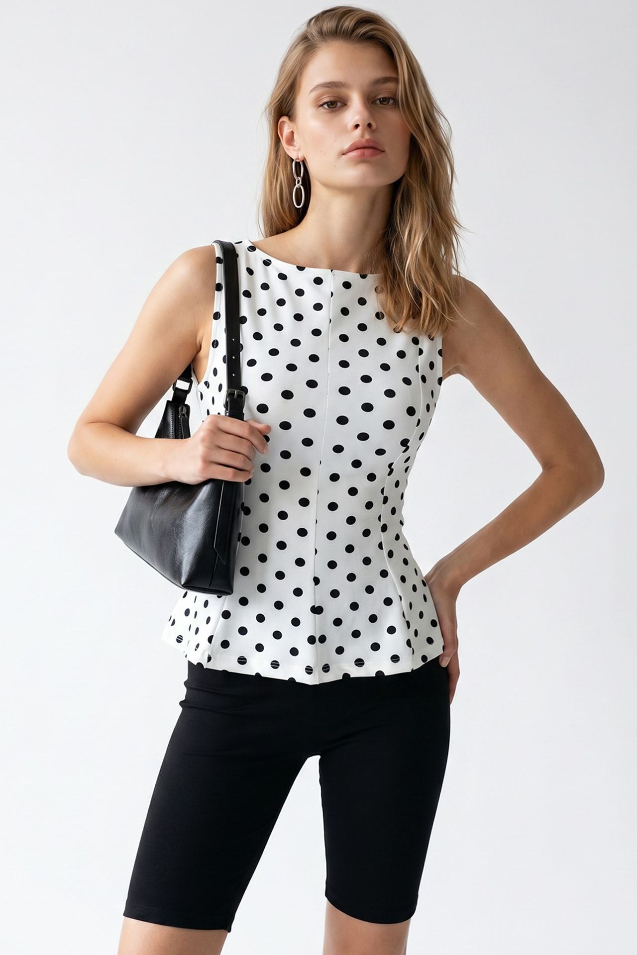 MIXRAY Fitted Polka Dot Peplum Blouse 3