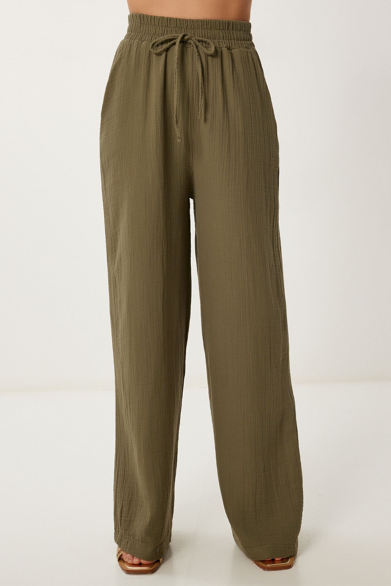 ISTANBUL Wide Leg Drawstring Waist Pants with Binding Detail 3