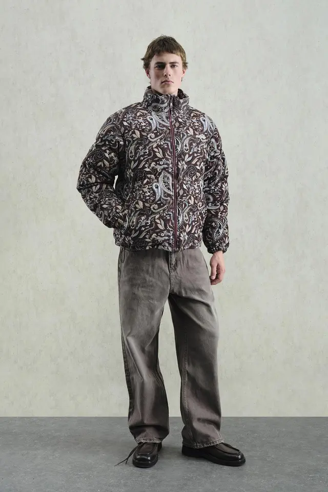 GIESTO Patterned Puffer Jacket with Zipper Collar