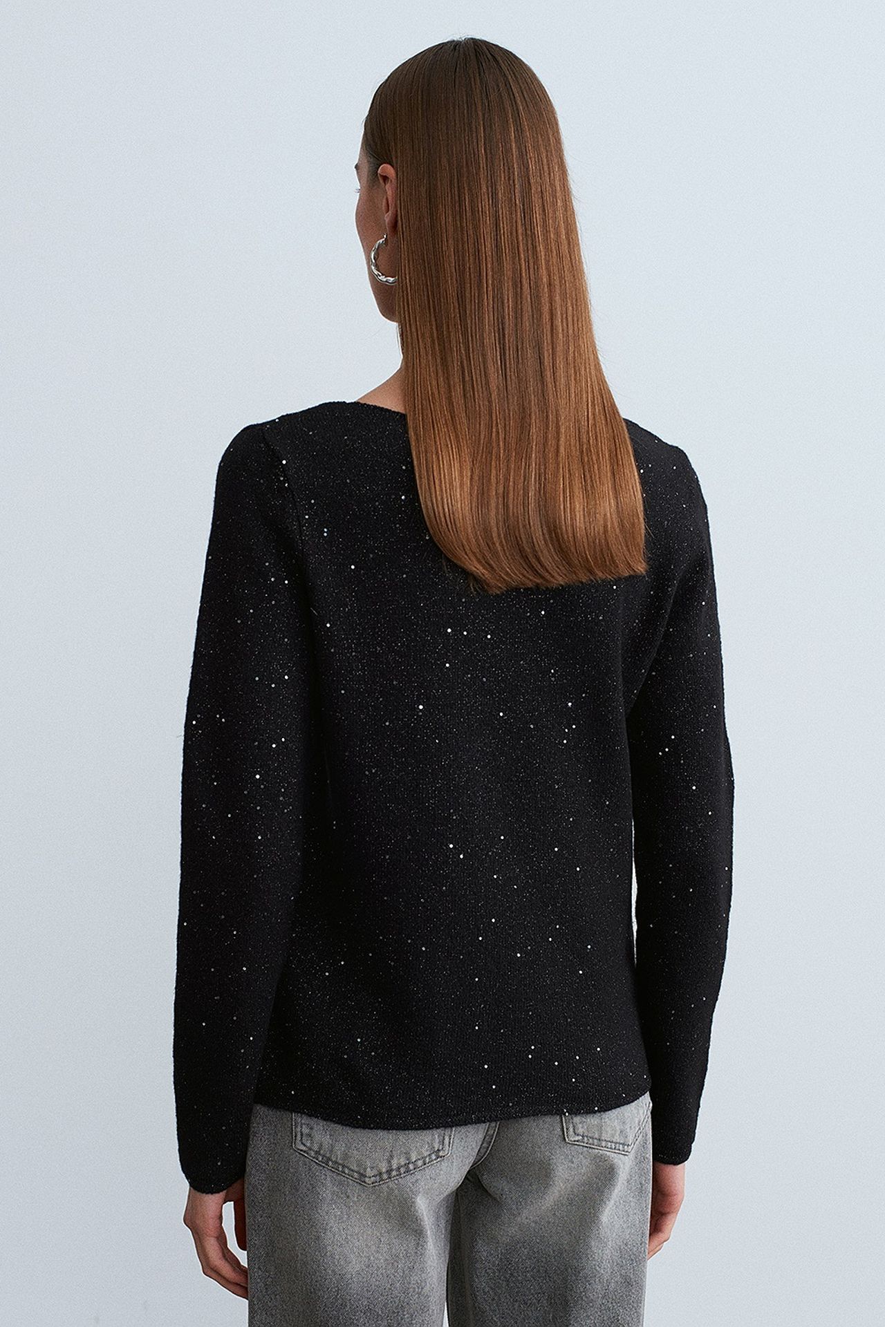 DILVIN Boat Neck Sequin Knit Sweater