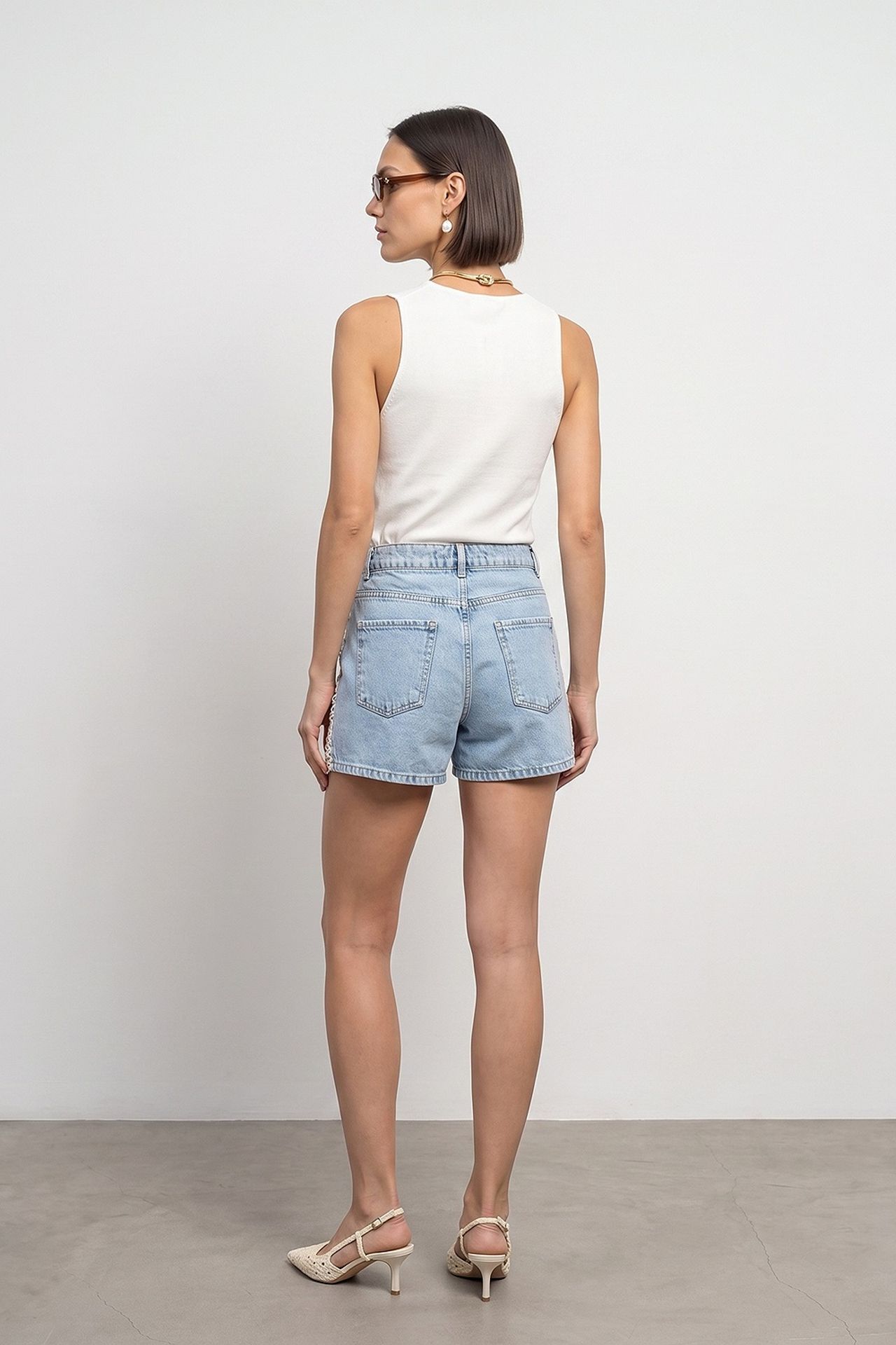DILVIN High-Waist Linen Denim Shorts 3