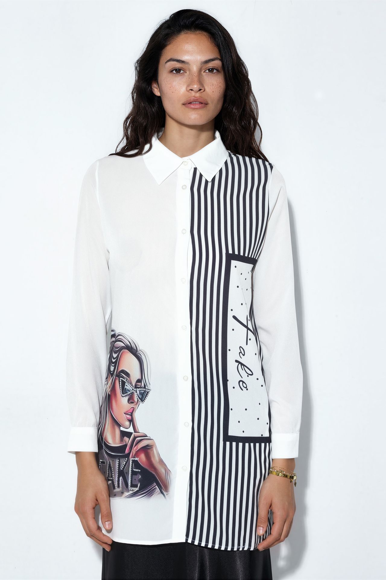 MSN Women's Long Striped Poplin Shirt 1