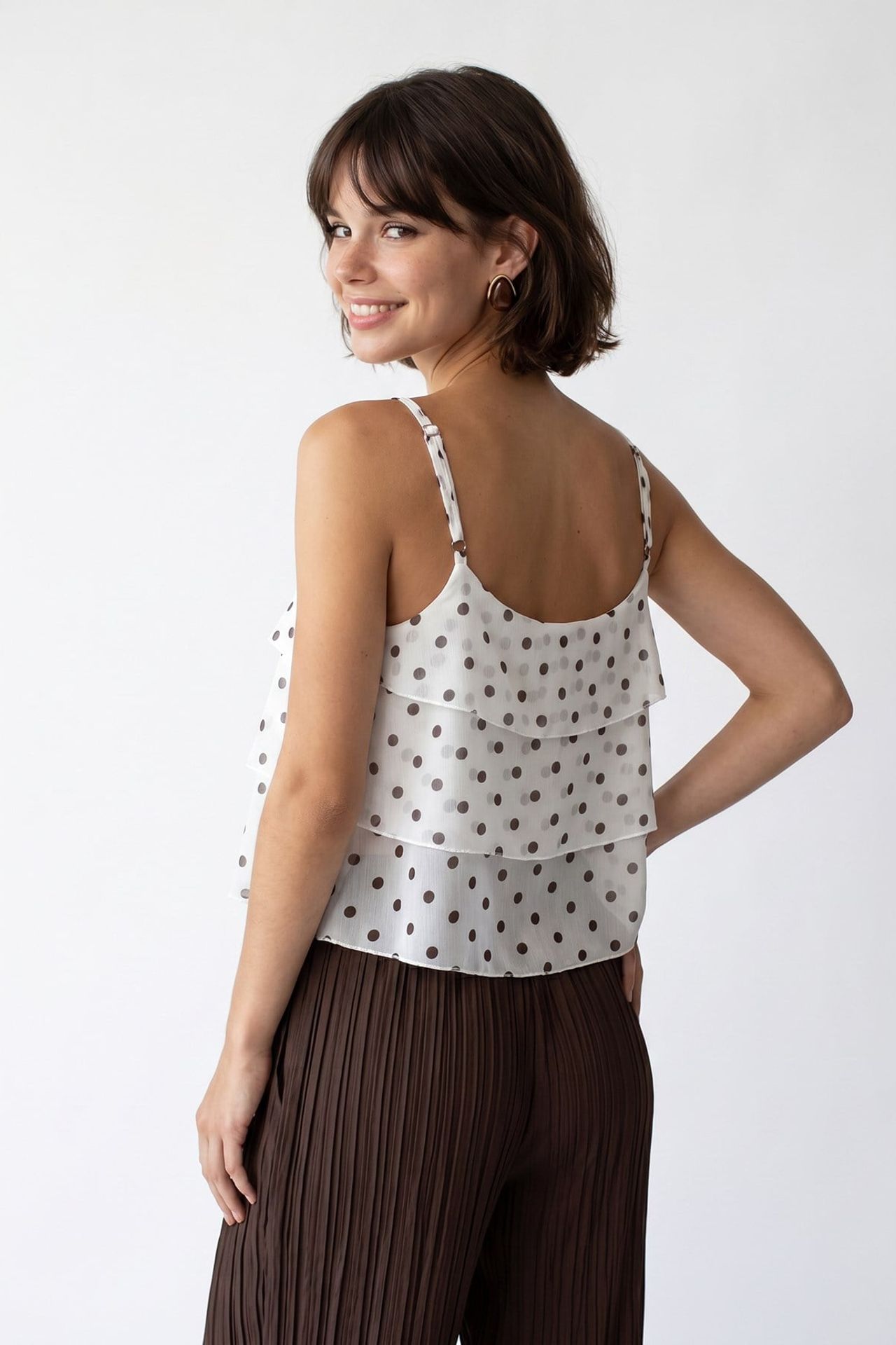 MIXRAY Polka Dot Chiffon Crop Top