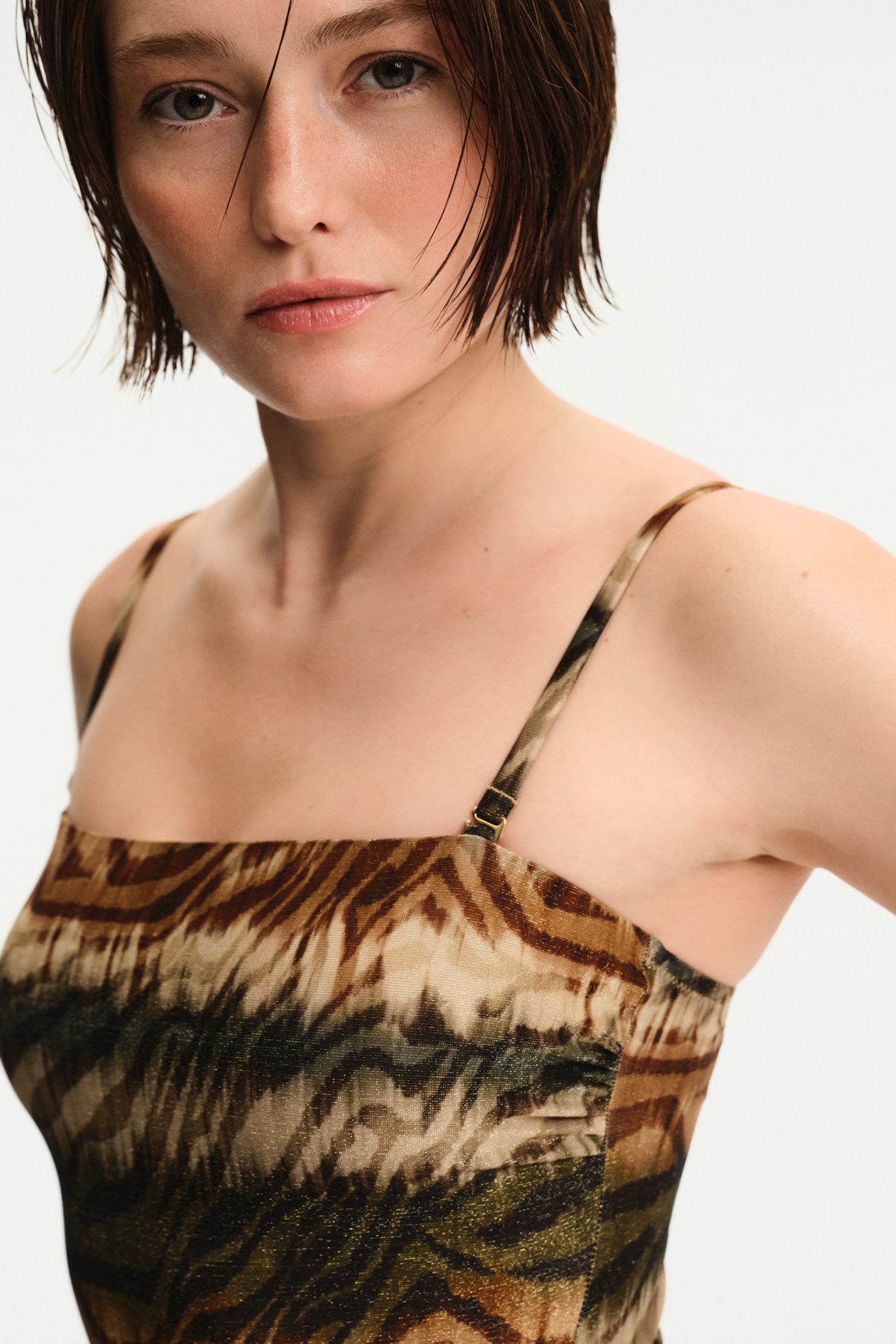 PENTI Cesira Strapless Zebra Pattern Shimmer Swimsuit 6