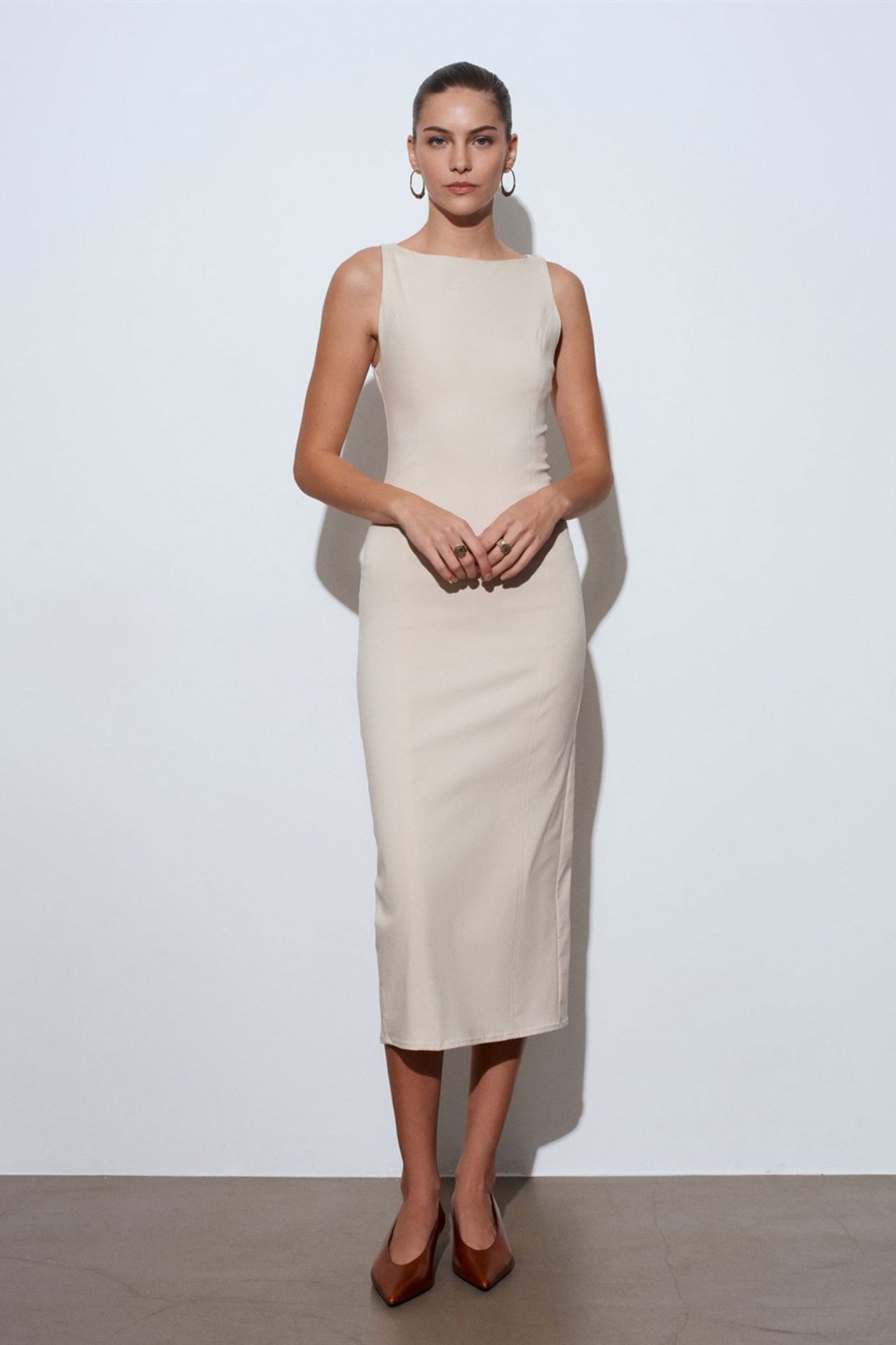 DILVIN Kolsuz, Yırtmaçlı Midi Bodycon Elbise 1