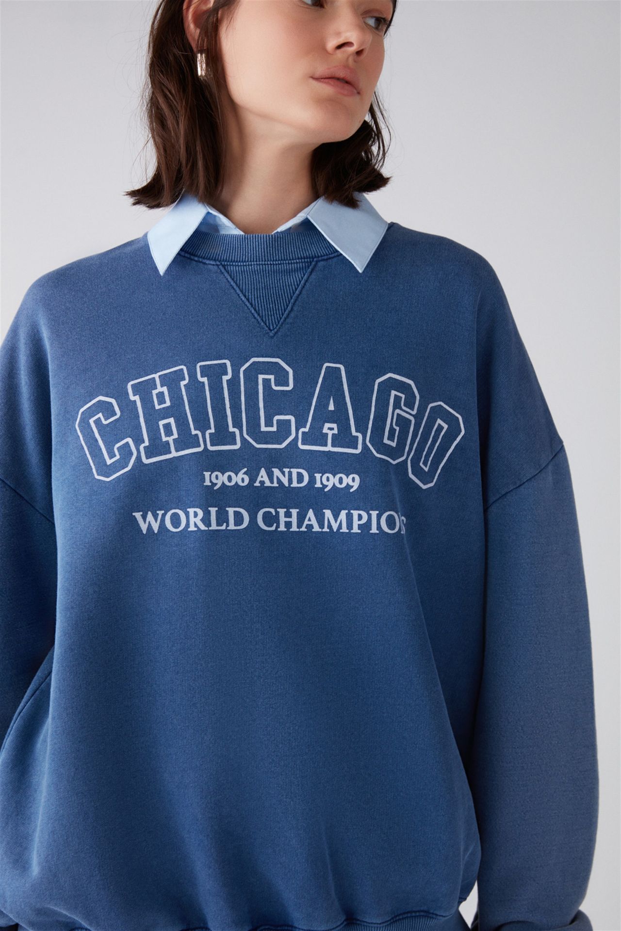 GRIMELANGE Baskılı Oversize Bisiklet Yaka Sweatshirt 4