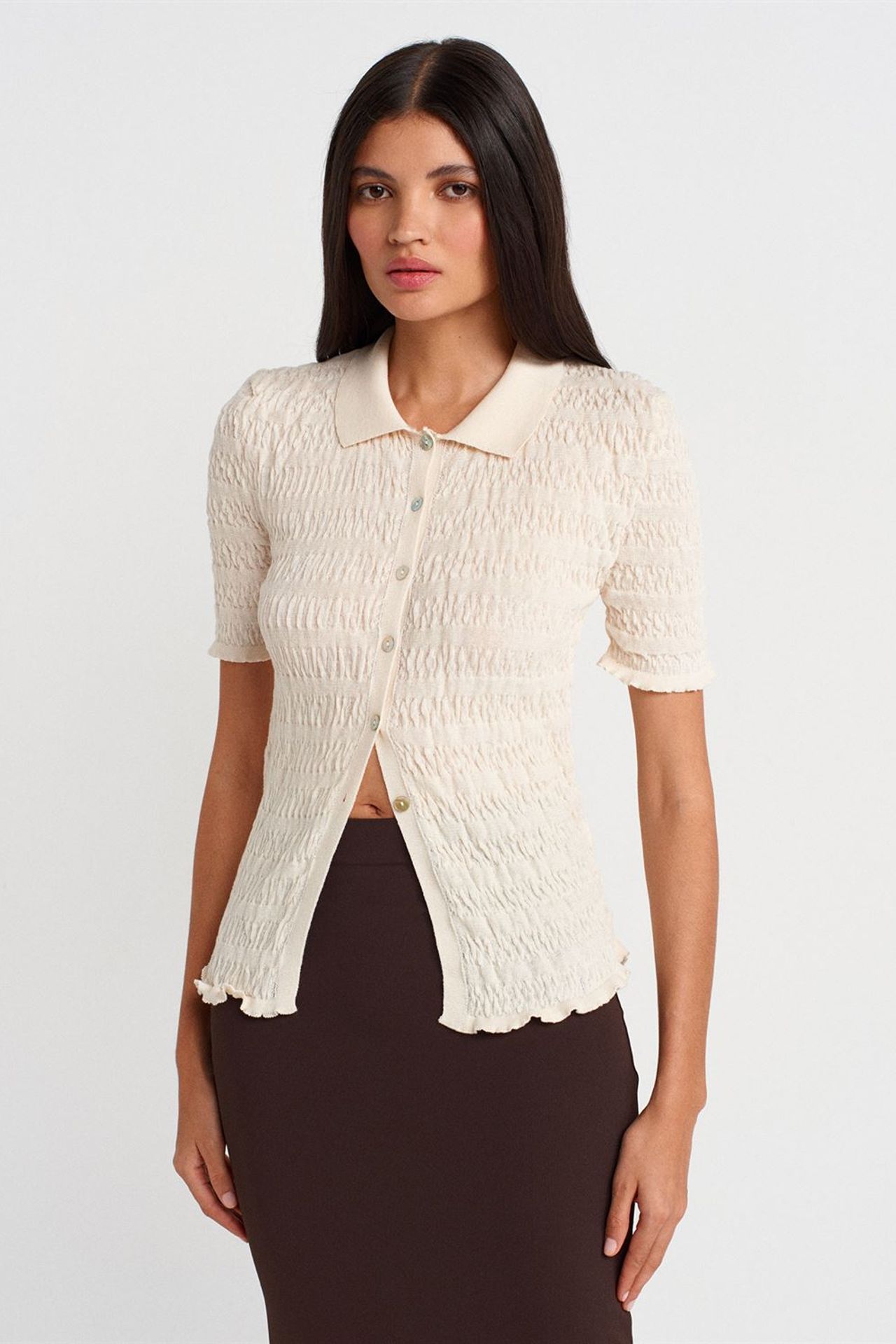DILVIN Fitted Ribbed Cotton Blend Short-sleeve Cardigan 1