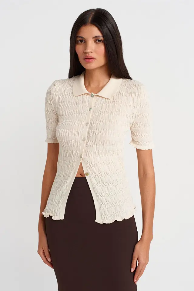 DILVIN Fitted Ribbed Cotton Blend Short-sleeve Cardigan