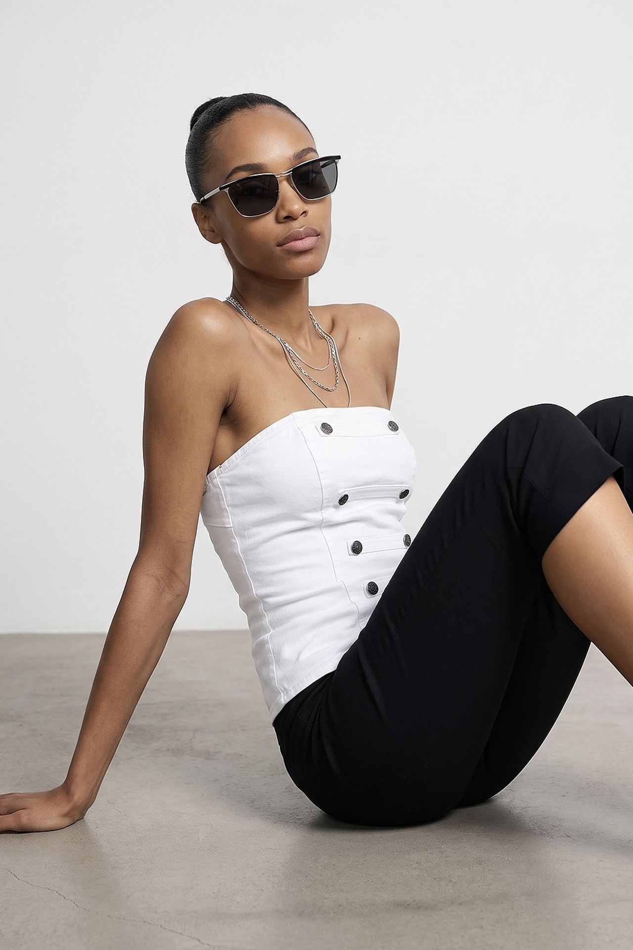 DILVIN Strapless Cotton Poplin Corset Blouse 4