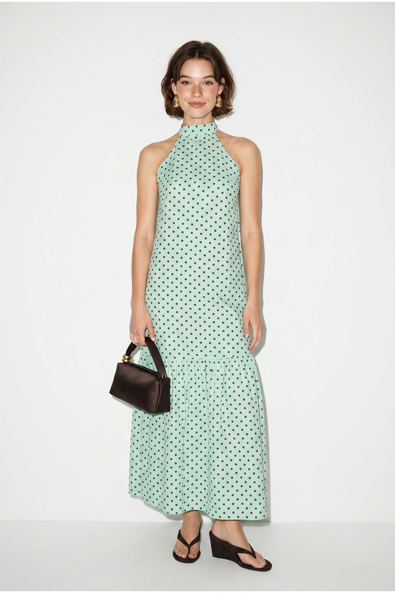 LUCCI Halter Polka Dot A-Line Maxi Dress 2