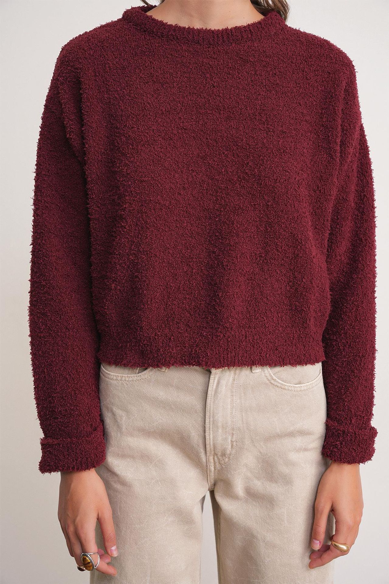 Mixray Plush Textured Crop Knit Sweater 4