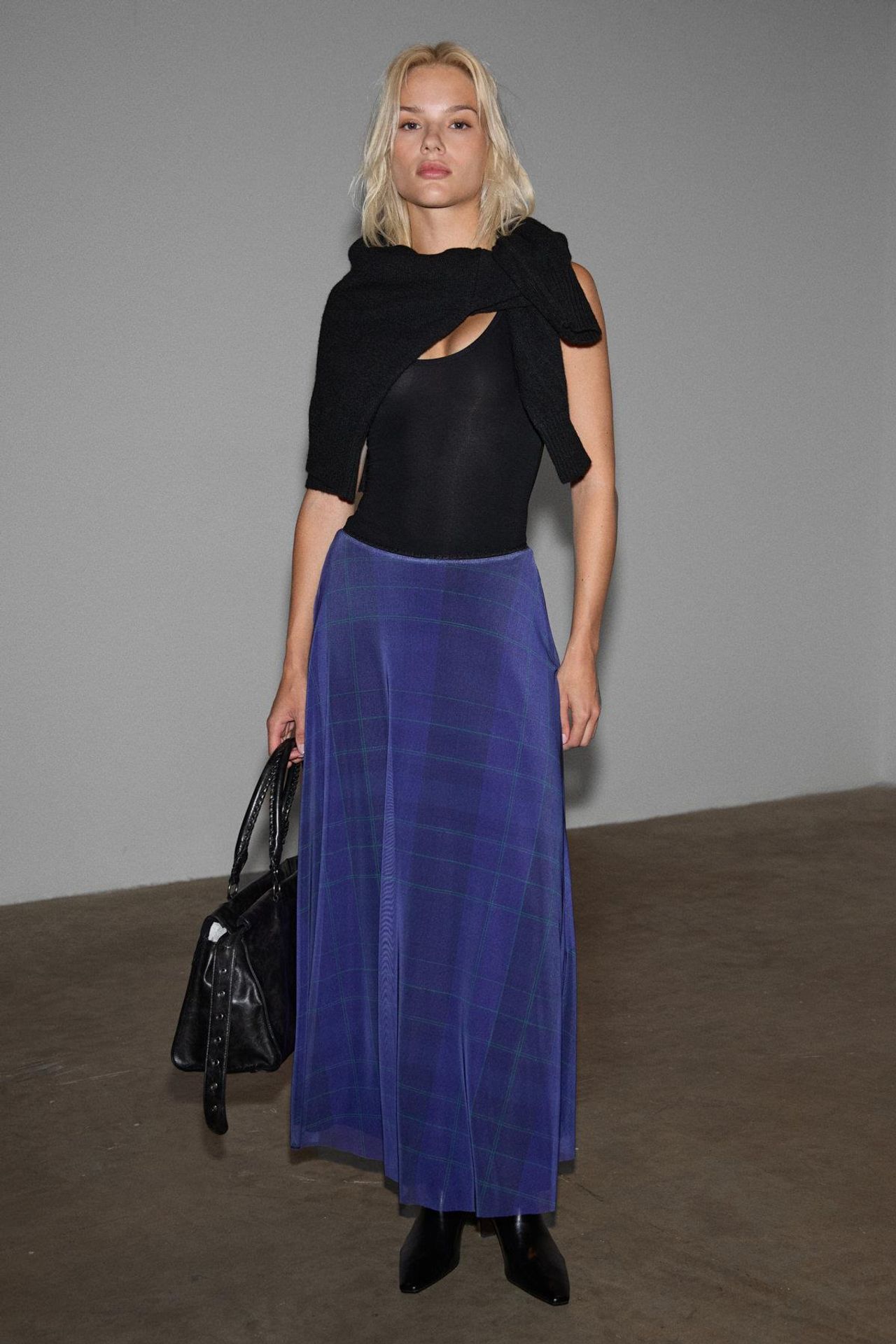 GRIMELANGE High-Waist Plaid Maxi A-Line Skirt 2