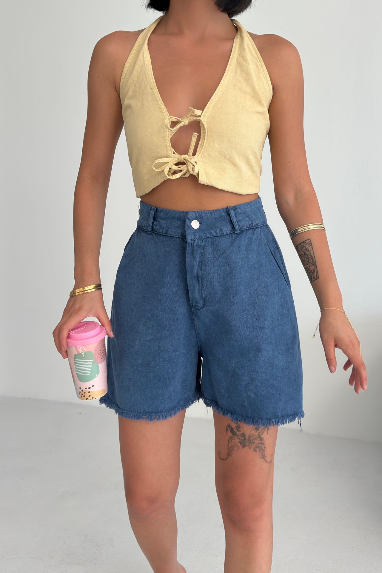 MY FASHION High Waist Wide Leg Denim Shorts