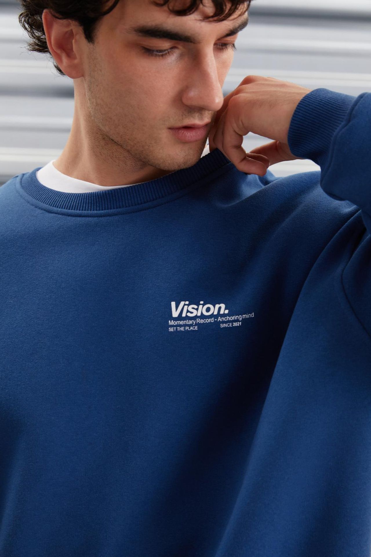 GRIMELANGE Baskılı Geniş Kalıp Bisiklet Yaka Sweatshirt 3