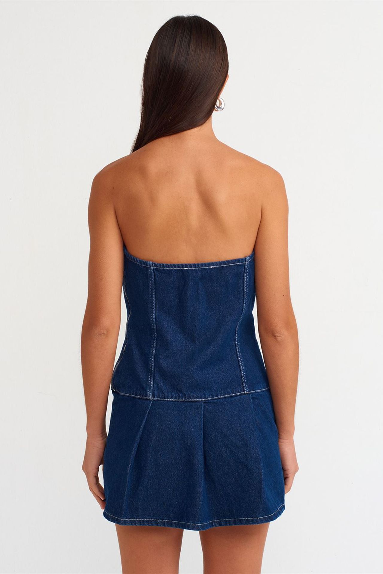 DILVIN Strapless Mini Denim Dress With Belt 2