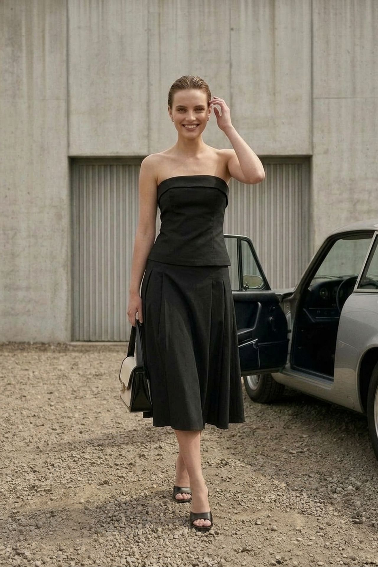 MY FASHION Strapless Blouse and High-Waist Midi Skirt Set 5