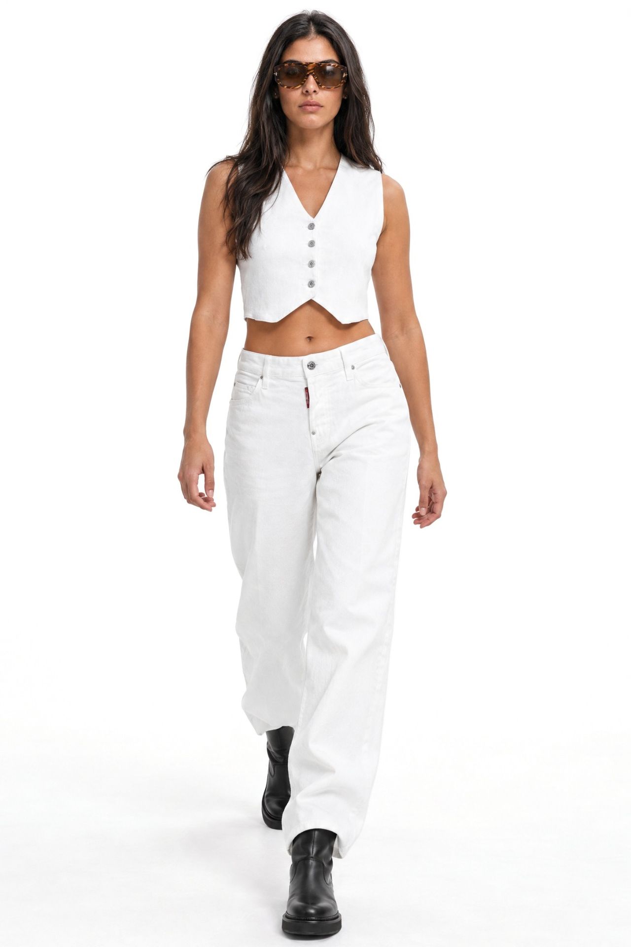 Mixray V-Neck Buttoned Crop Vest 3