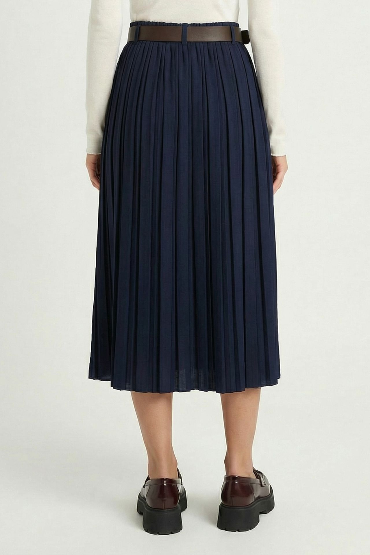ISTANBUL High-Waist Maxi A-Line Pleated Skirt With Belt 4