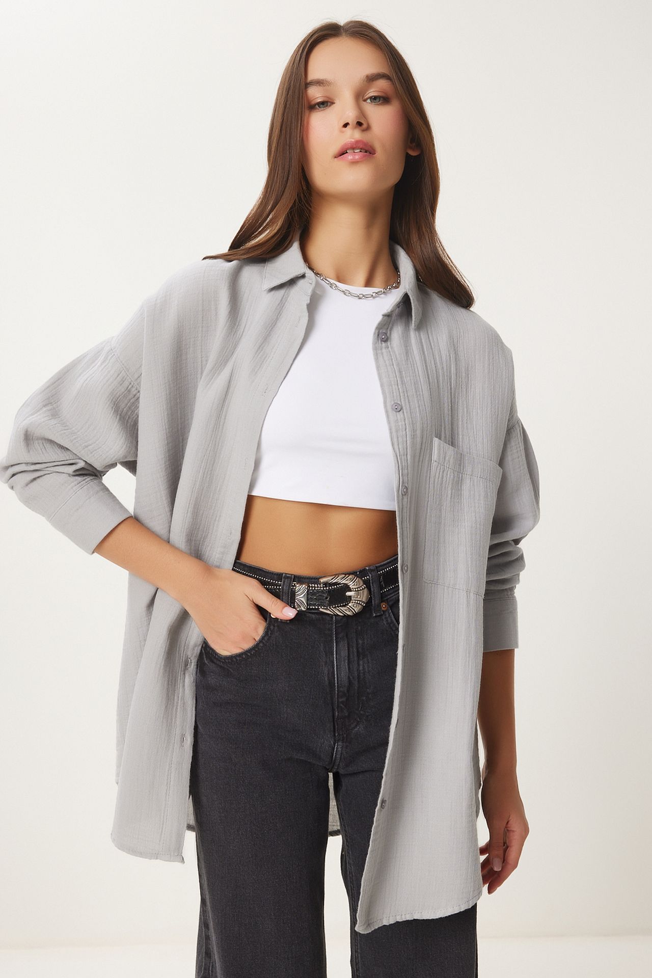 ISTANBUL Oversized Textured Cotton Shirt with Pocket 1