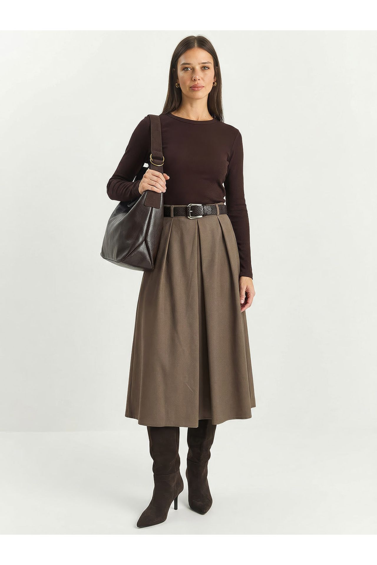 LUCCI High Waist Midi Skirt with Belt 3