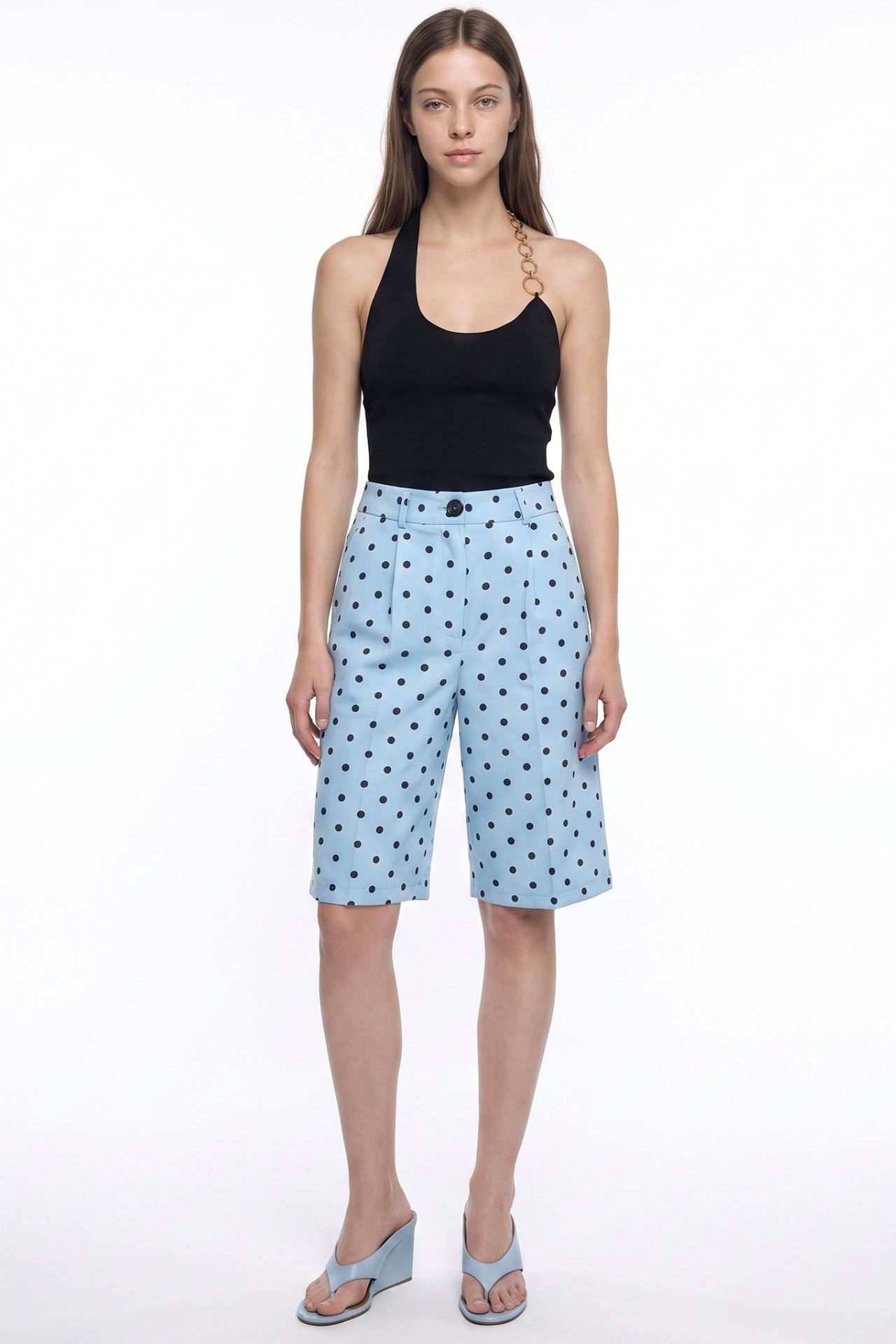 PUCKA High-Waist Wide-Leg Polka Dot Shorts