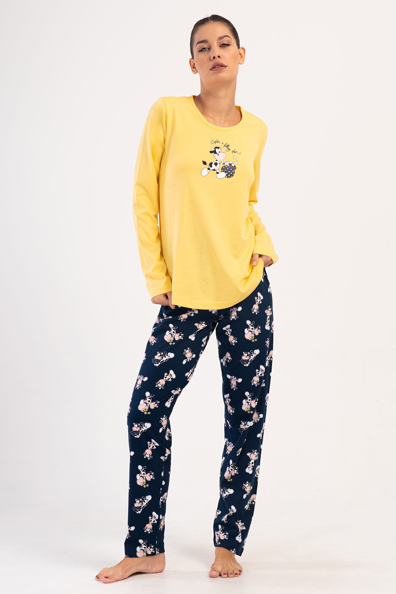 YAKE Bisiklet Yaka 2 Parçalı Pijama Takımı 1