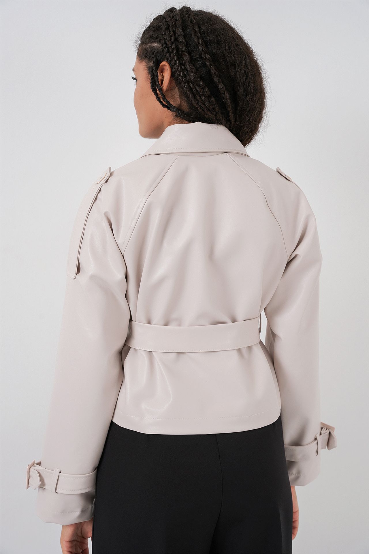 BDART Fitted Double Breasted Faux Leather Jacket with Bow 8