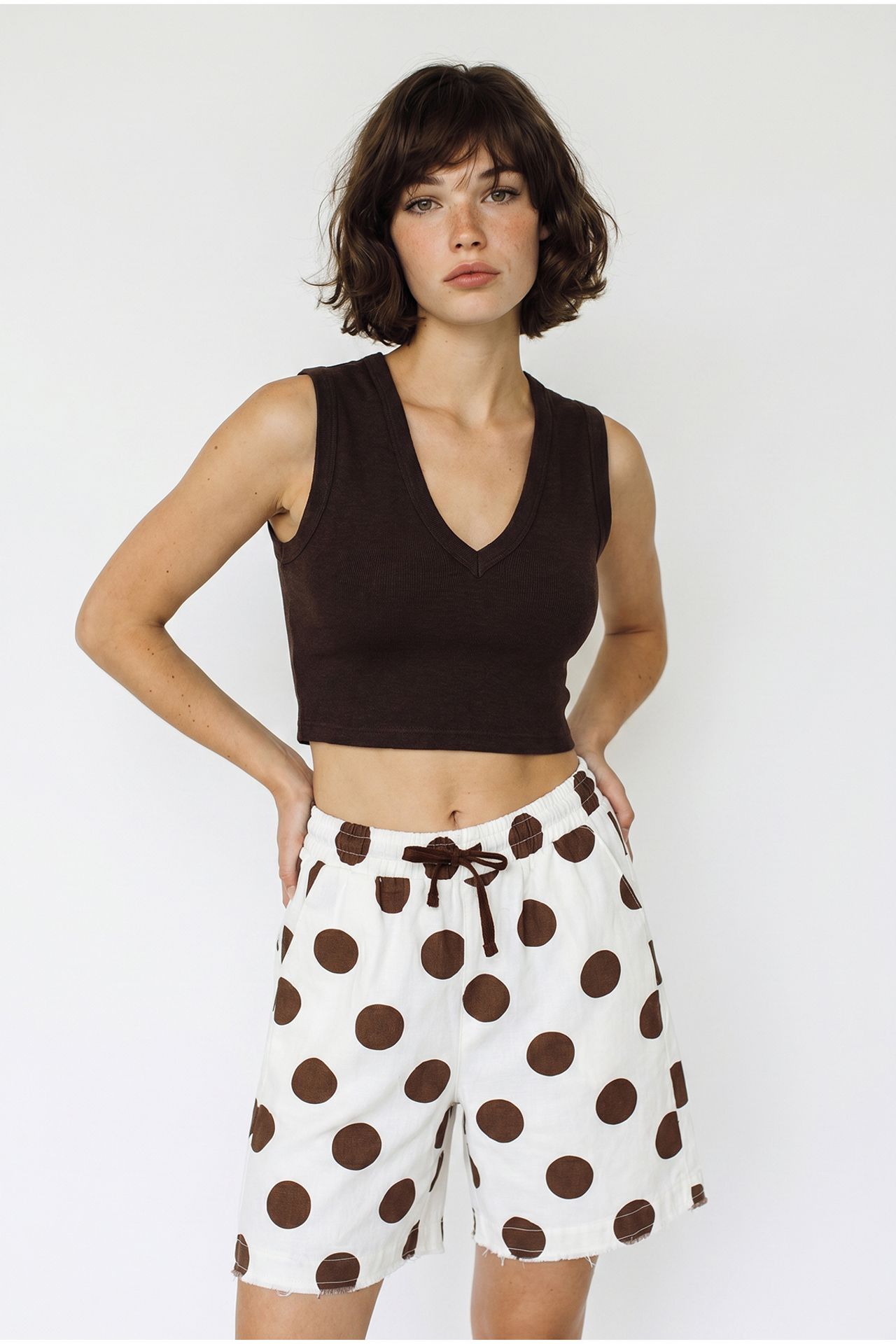 LUCCI High-Waist Wide-Leg Cotton Gabardine Shorts 4