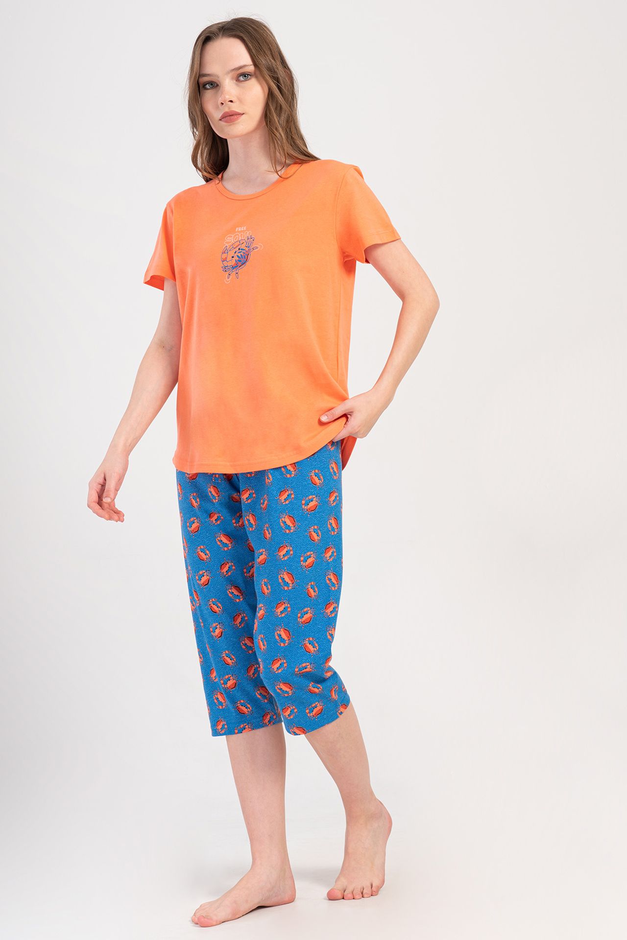 YAKE Bisiklet Yaka Capri Pijama Alt Üst Takım 1