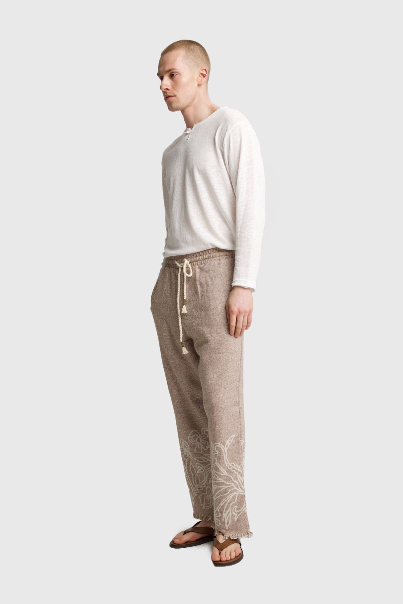 GIESTO Men's Cotton Embroidered Knit Wide-Leg Pants 2