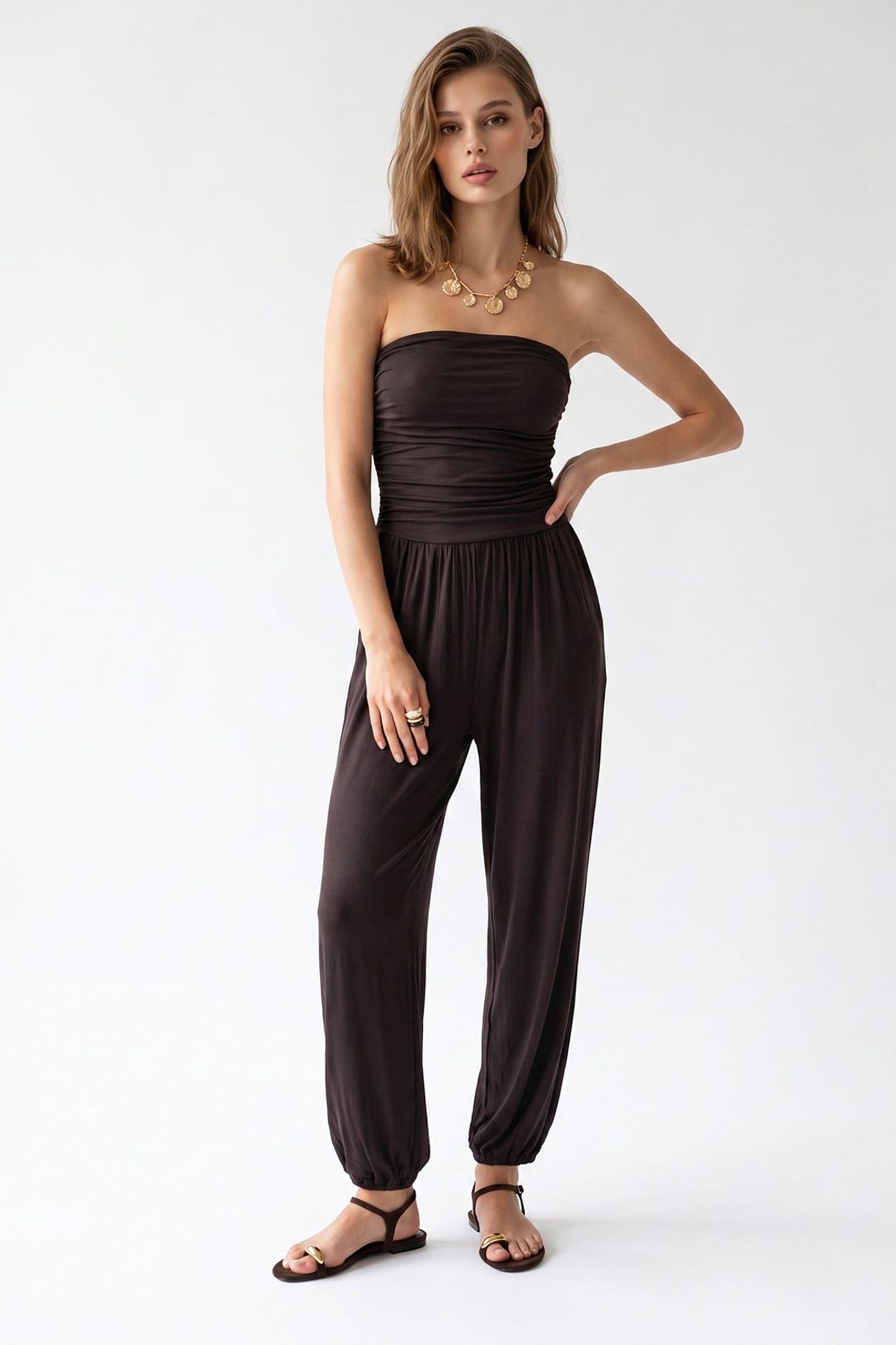 MIXRAY Strapless Shirred Knit Jumpsuit 3