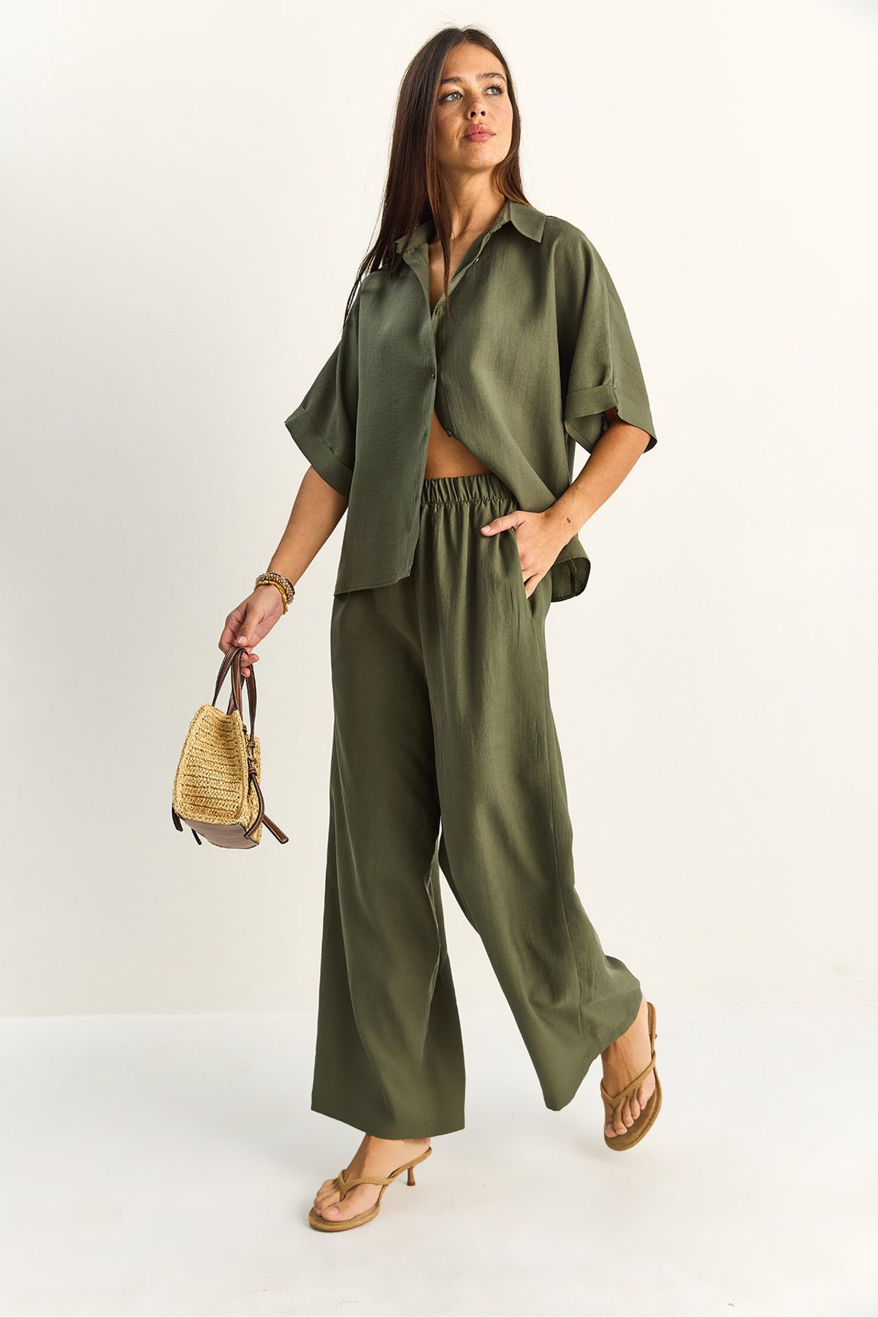 LUCCI High Waist Wide Leg Two-Piece Co-ord Set with Shirt Collar 4