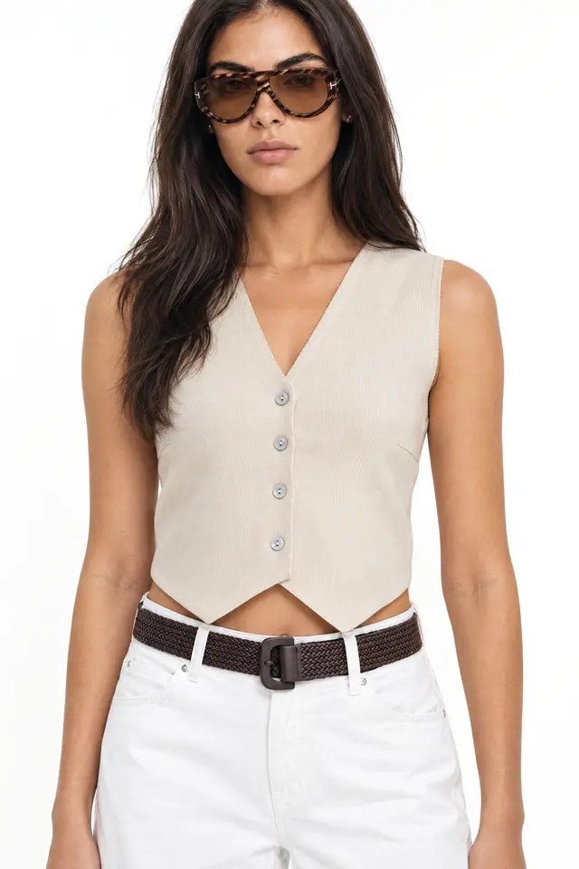 Mixray V-Neck Buttoned Crop Vest
