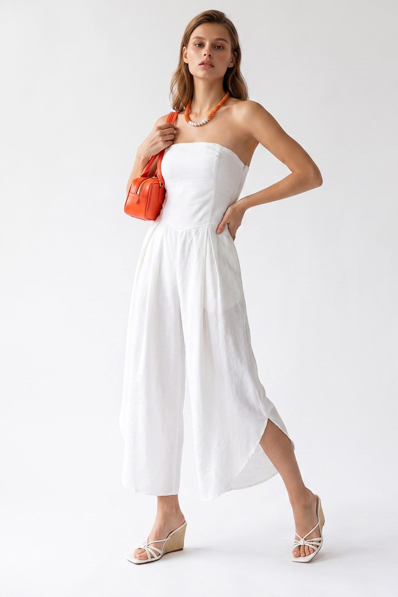MIXRAY Strapless Wide-Leg Jumpsuit With Slit 3