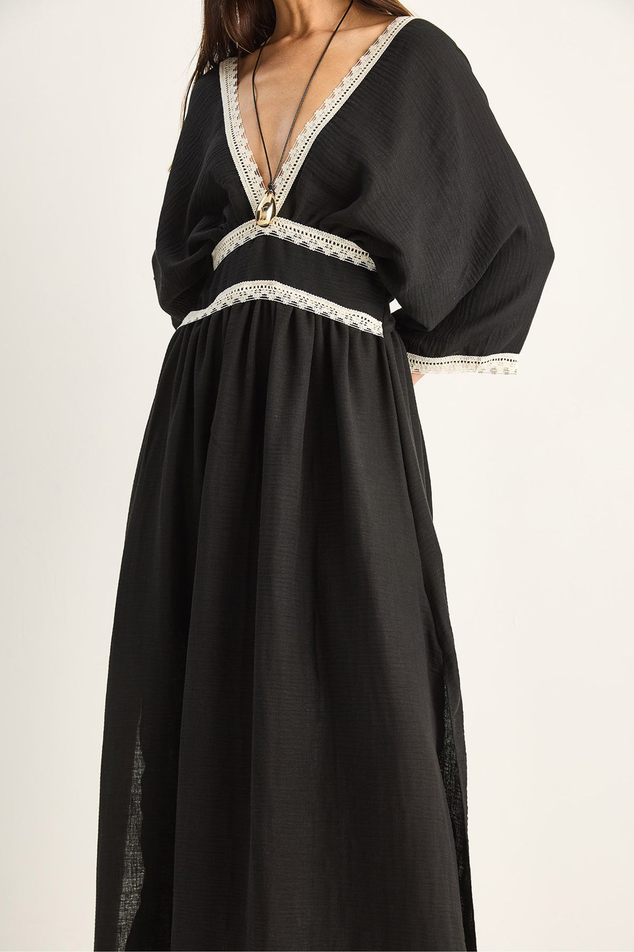LUCCI Cotton Muslin Maxi Dress With Lace 5