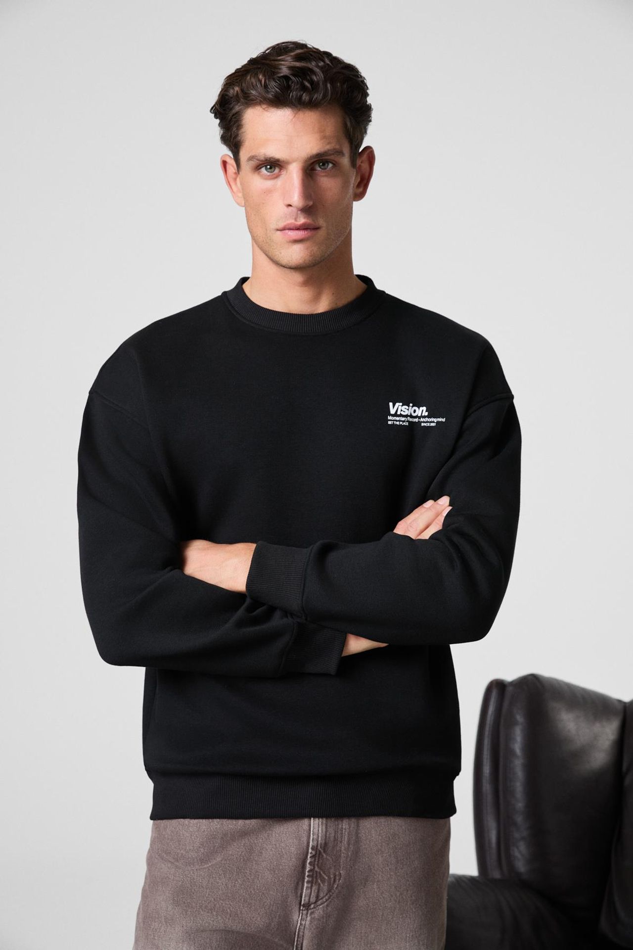 GRIMELANGE Baskılı Geniş Kalıp Bisiklet Yaka Sweatshirt 5