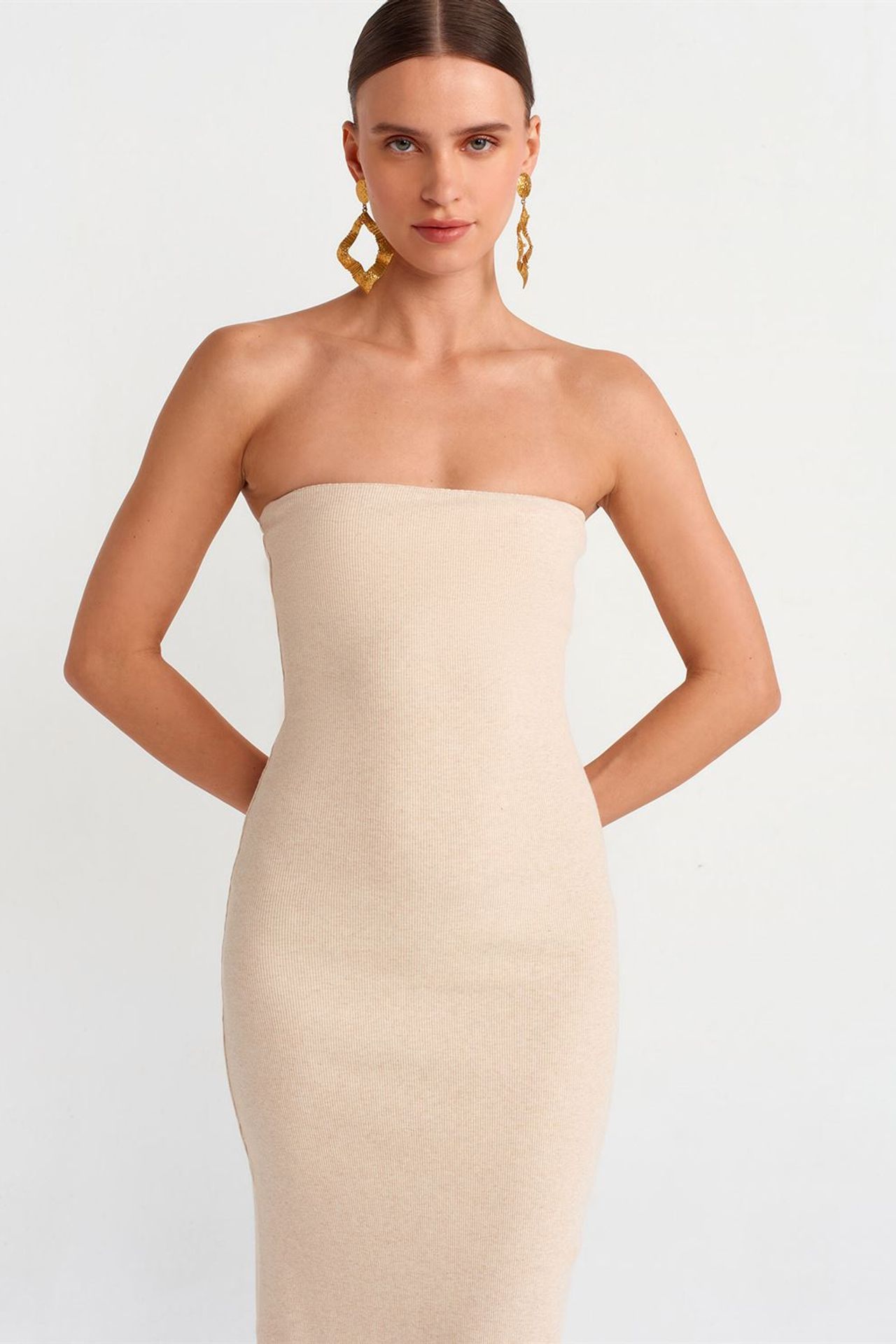 DILVIN Askısız Bodycon Midi Elbise 4