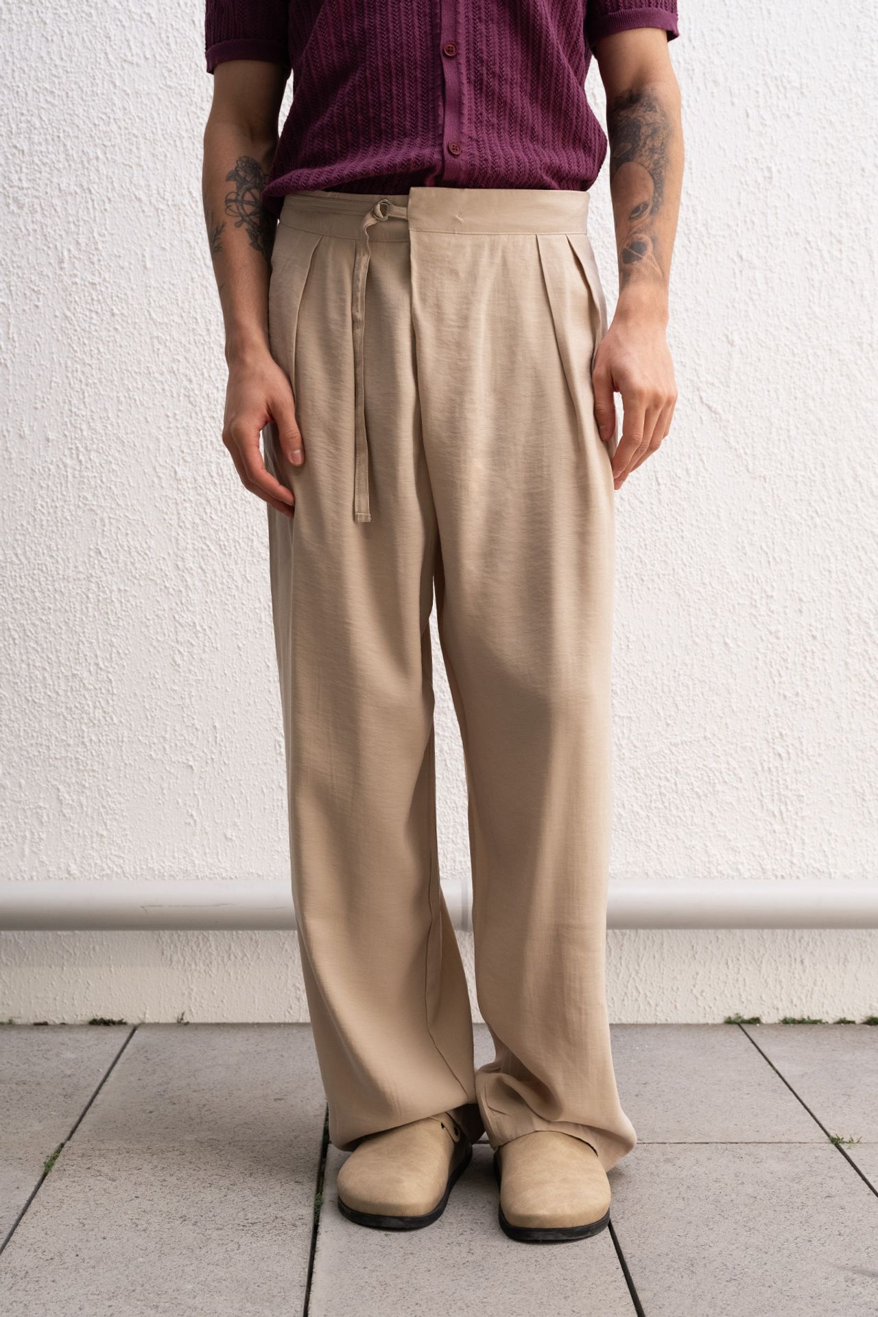 GIESTO Men's high-waist wide-leg knit pants 1