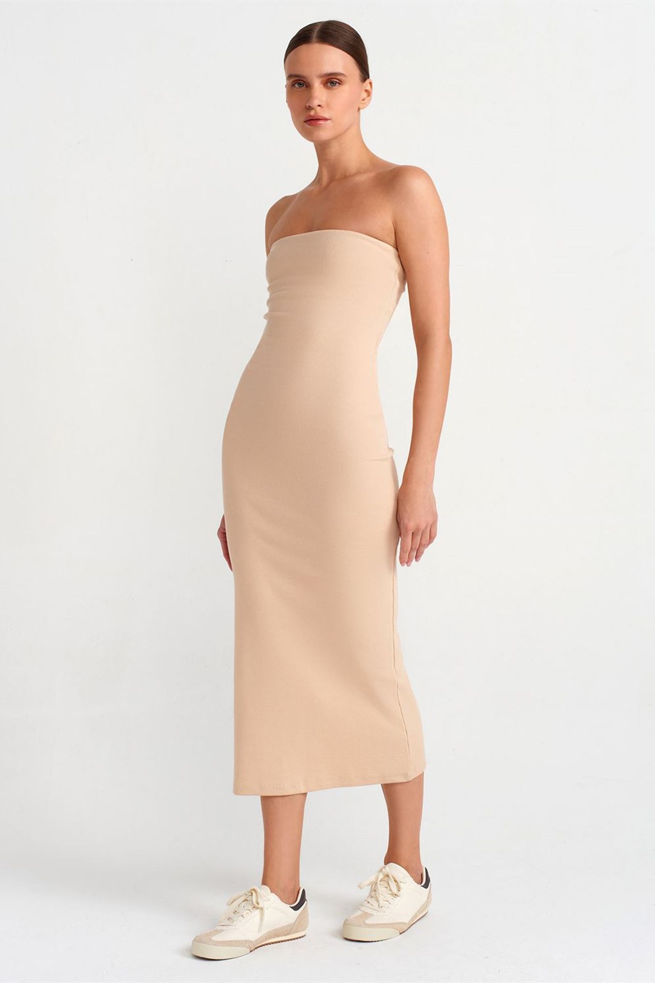 DILVIN Straplez Bodycon Midi Elbise 3