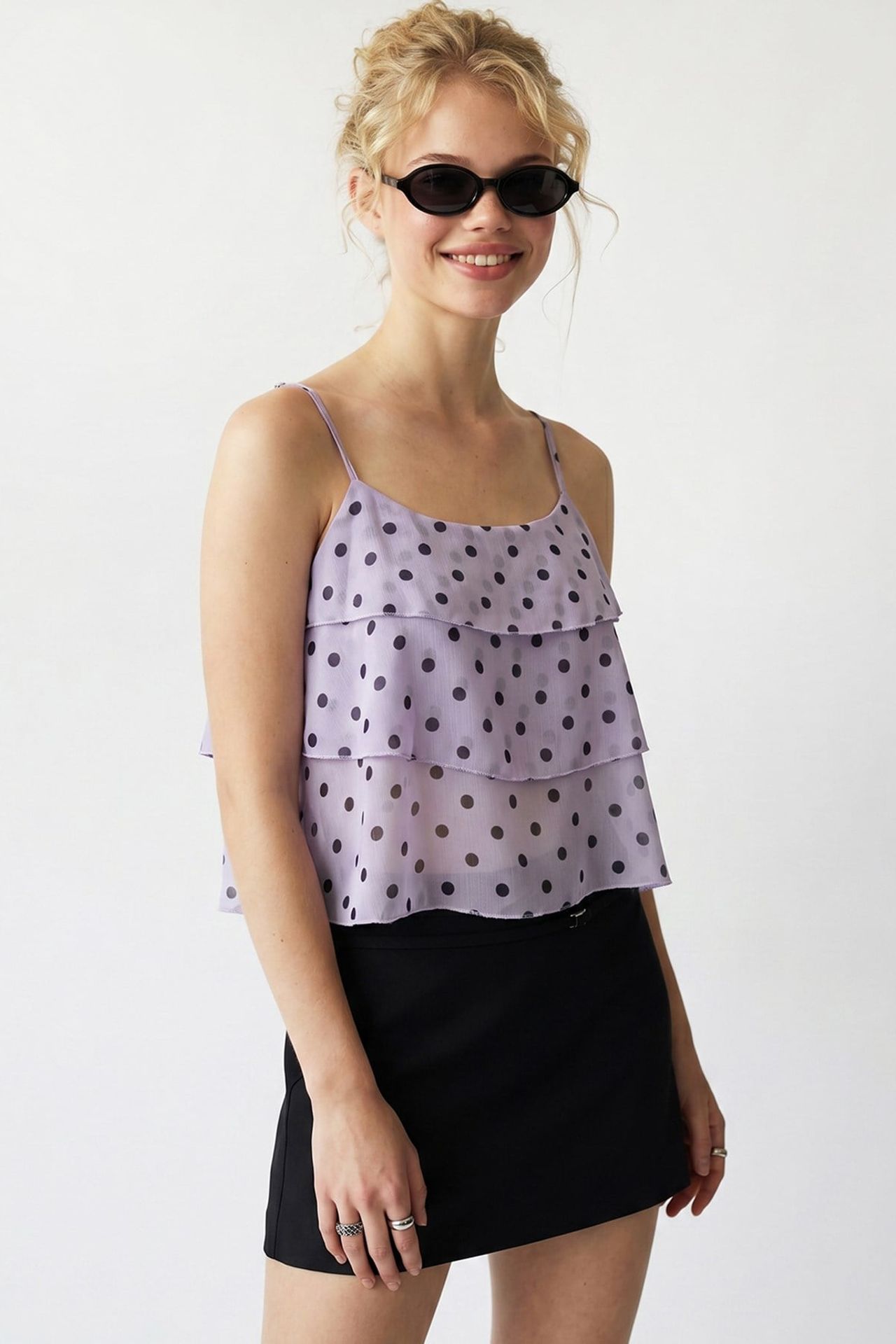 MIXRAY Puantiyeli Şifon Crop Top 4